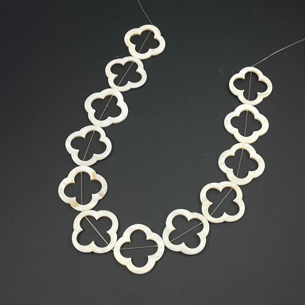 White Mother of Pearl Shell Trefoil Beads