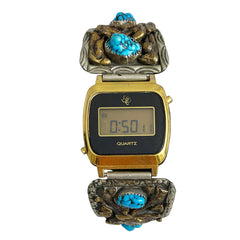 Texas Instruments Gold Quartz Watch TI3H Men's Turquoise Band