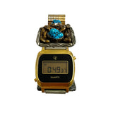 Texas Instruments Gold Quartz Watch TI3H Men's Turquoise Band