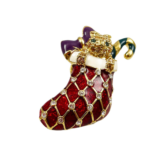 Christmas Rhinestone & Enamel Holiday Stocking Pin by VB2
