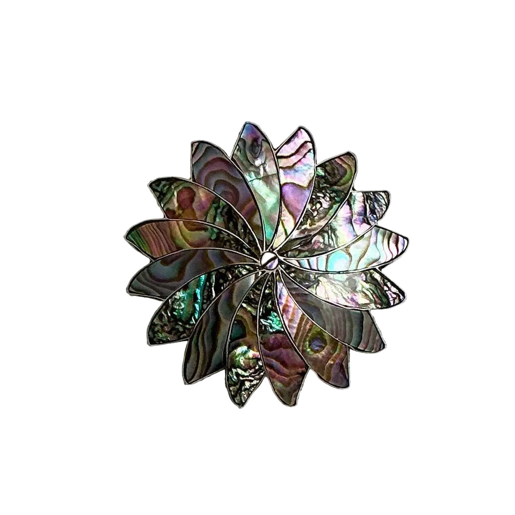 Mexican Sterling Abalone Inlaid Brooch & Pendant Signed CLD Vintage