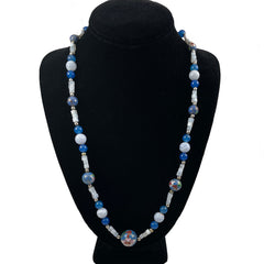 Blue Lace Agate, Chalcedony & Cloisonne Beaded Necklace