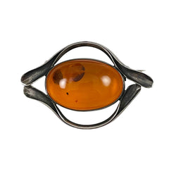 Honey Amber Sterling Silver Brooch Vintage