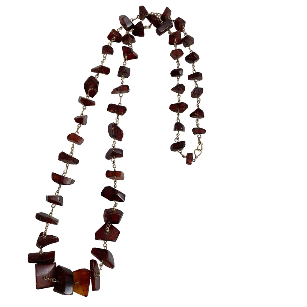 Antique Baltic Amber Chip Necklace Gold Wire