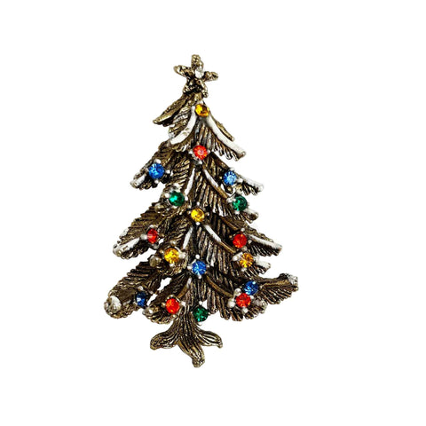 Art Rhinestone Christmas Tree Holiday Pin Vintage