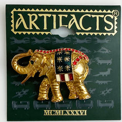 Artifacts Patriotic Rhinestone Elephant Brooch