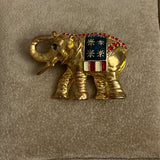 Artifacts Patriotic Rhinestone Elephant Brooch