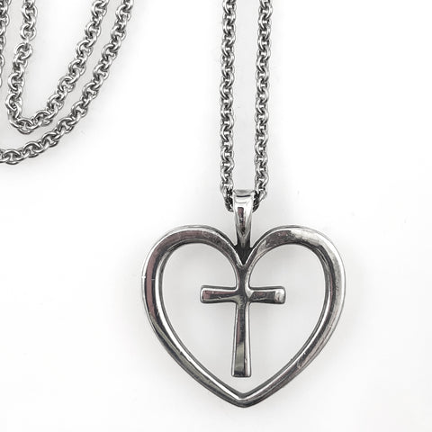James Avery Cross in Heart Sterling Necklace