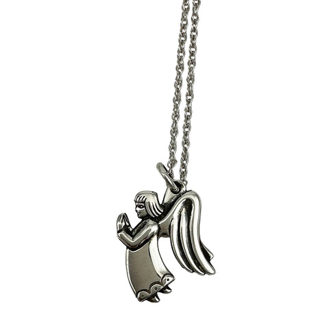 James Avery Sterling Silver Praying Angel Pendant Necklace Retired