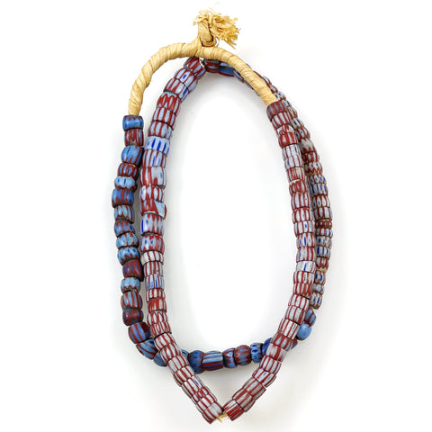 Awale Chevron Trade Beads Necklace Blue Red