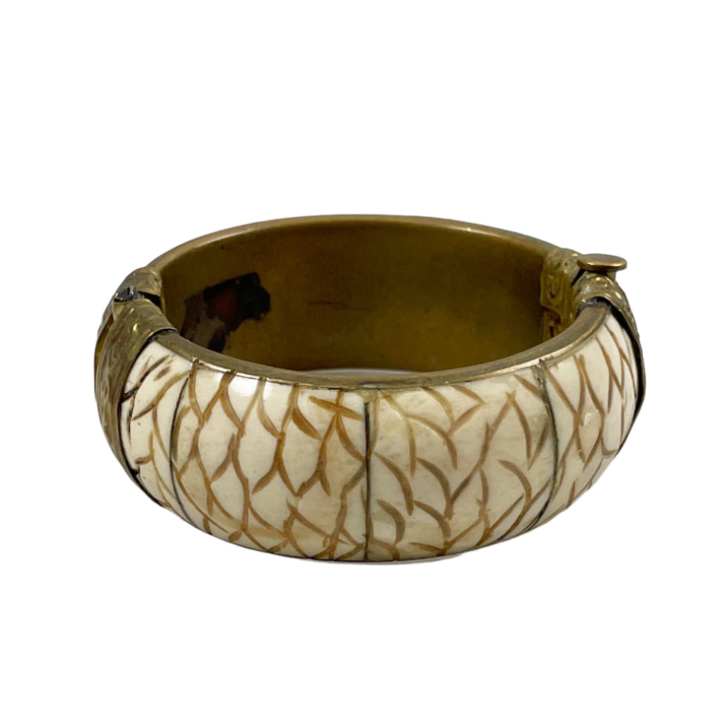 Bone and Brass Bangle Bracelet Vintage India