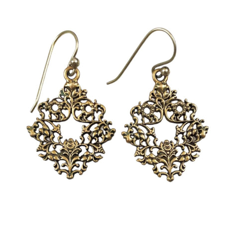 Barse Brass Filigree Dangle Earrings