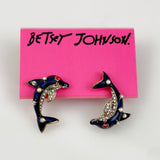 Betsey Johnson Rhinestone & Enamel Dolphin Earrings
