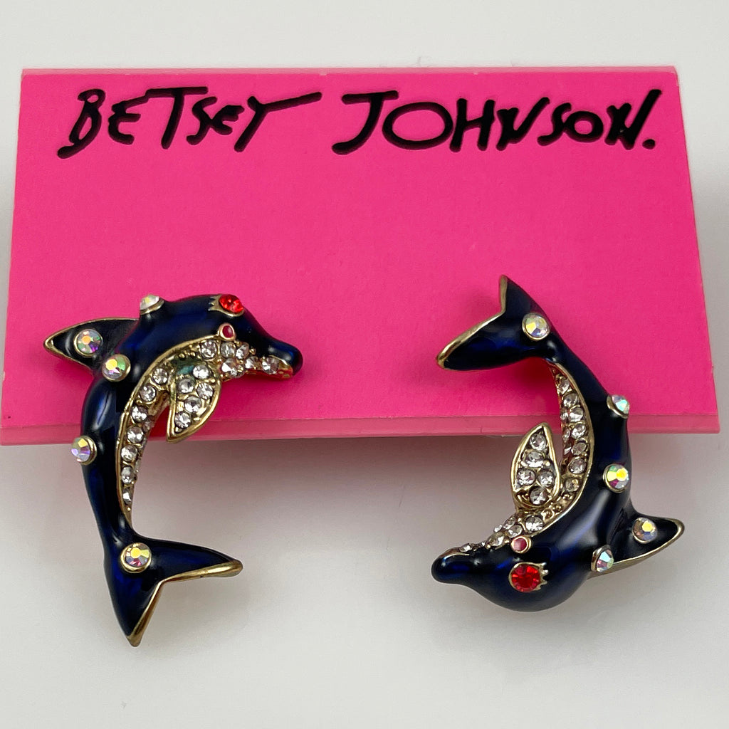 Betsey Johnson Rhinestone & Enamel Dolphin Earrings