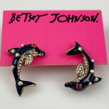 Betsey Johnson Rhinestone & Enamel Dolphin Earrings