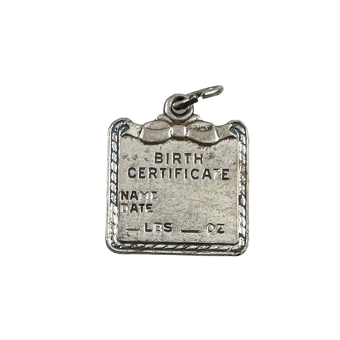 Sterling Birth Certificate Charm Vintage