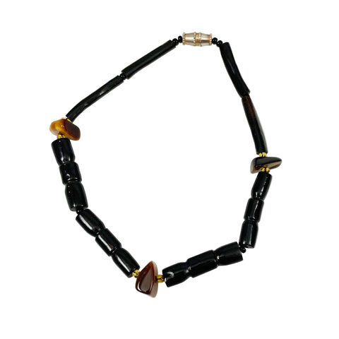 Hawaiian Black Coral & Tiger's Eye Gemstone Bracelet