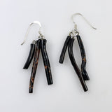 Black Coral & Sterling Silver Earrings Vintage Hawaiian