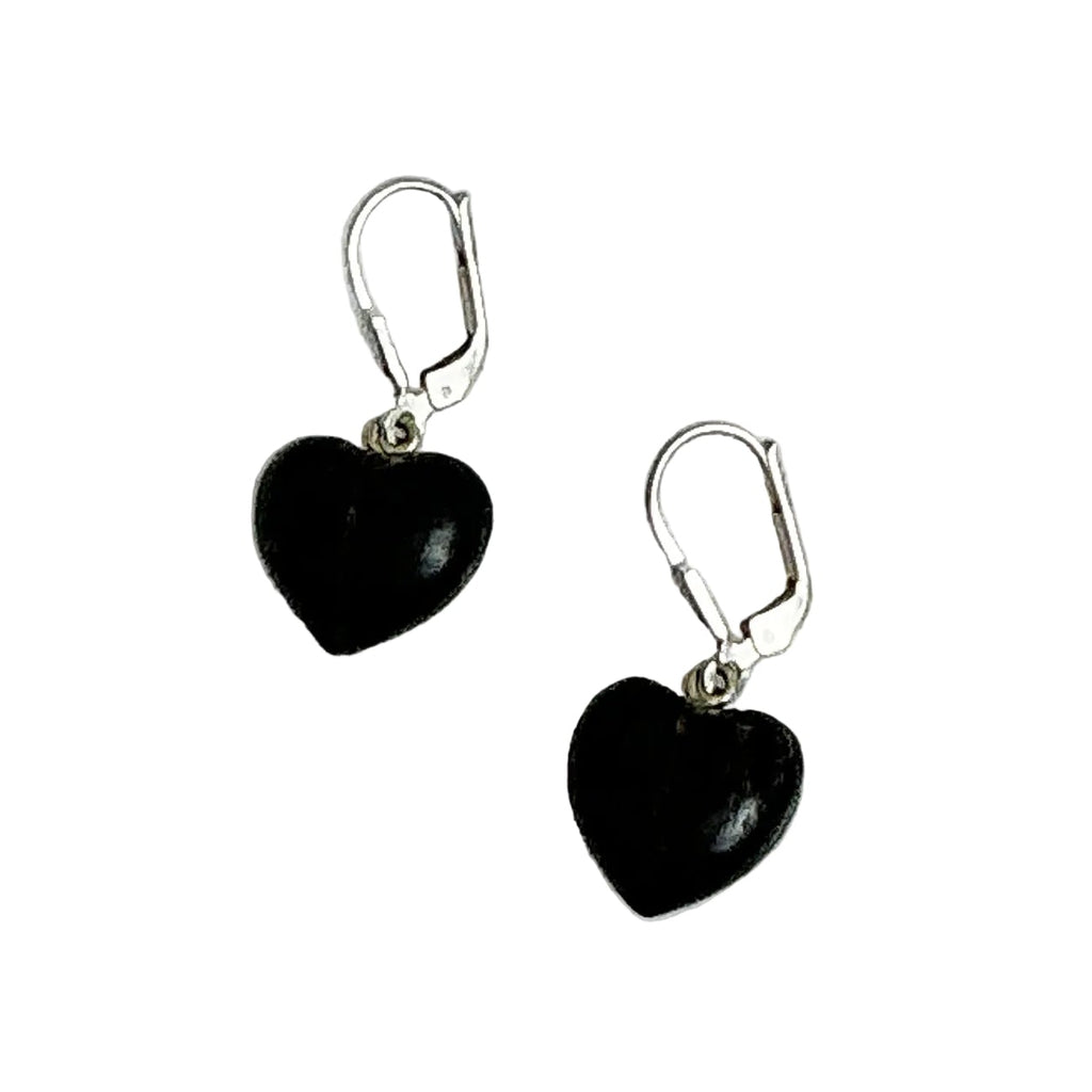 Black Coral Heart Earrings Sterling Silver 