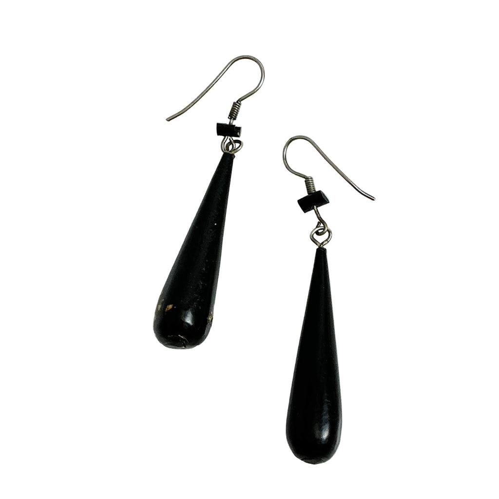 Black Coral Dangle Earrings Vintage Hawaiian
