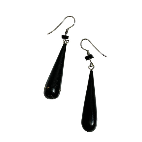 Black Coral Dangle Earrings Vintage Hawaiian