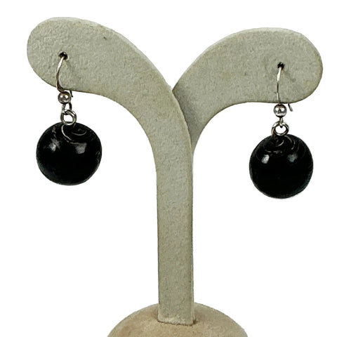 Black Coral Dangle Earrings Sterling Silver Vintage Hawaiian
