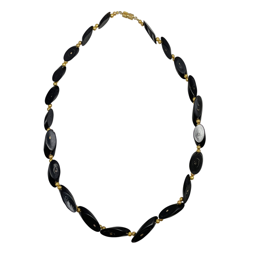 Hawaiian Black Coral & Gold Beaded Necklace Vintage