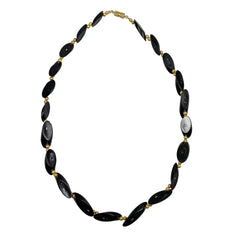 Hawaiian Black Coral & Gold Beaded Necklace Vintage
