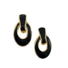 Black Enamel Door Knocker Clip On Earrings