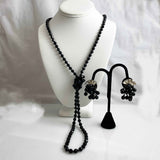 Black Faceted Crystal Necklace  & Earring Set 1950's Vintage
