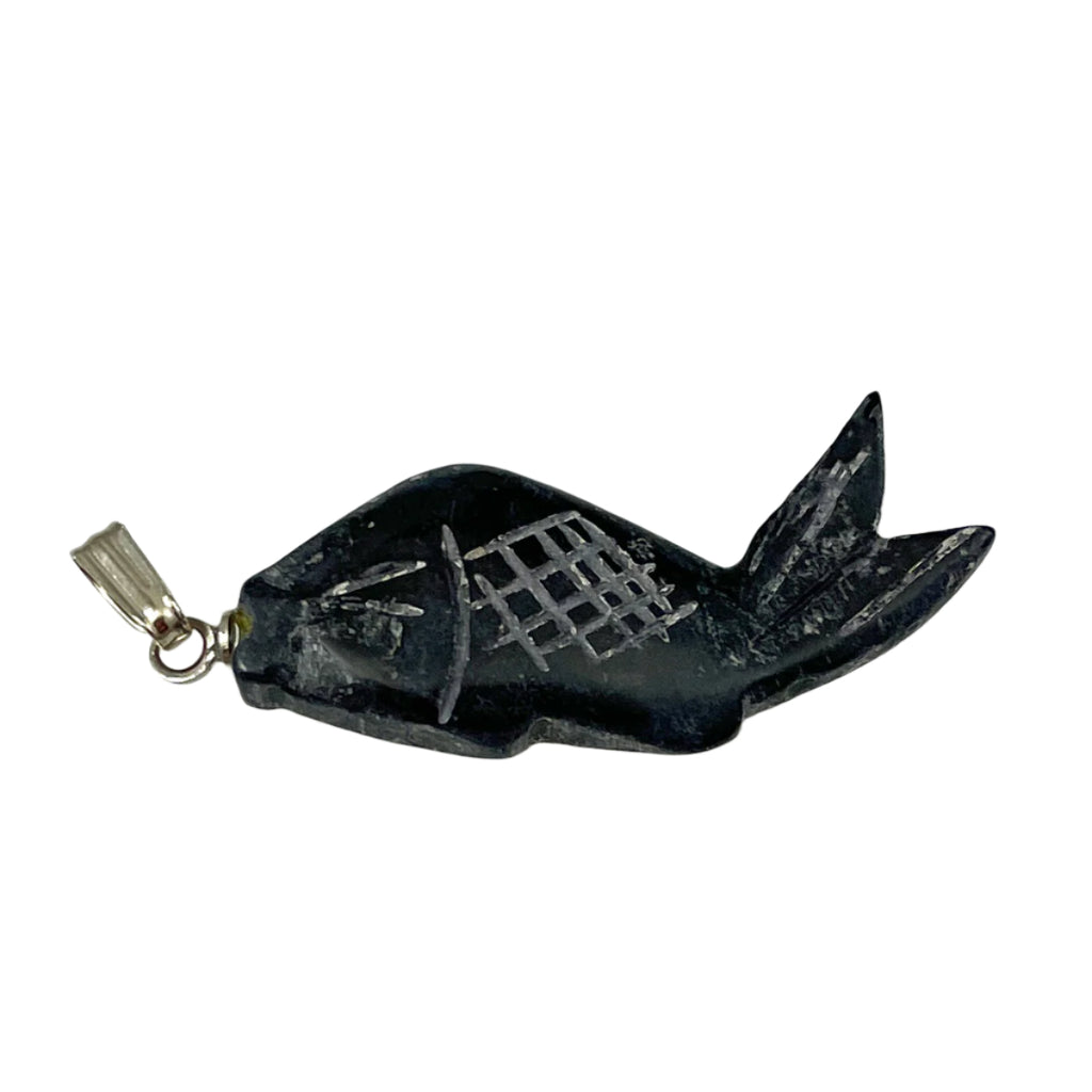 Carved Black Jade Fish Pendant Charms