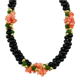 Vintage Black Onyx, Jade, Coral Necklace Multi-Strand