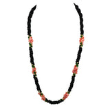 Vintage Black Onyx, Jade, Coral Necklace Multi-Strand