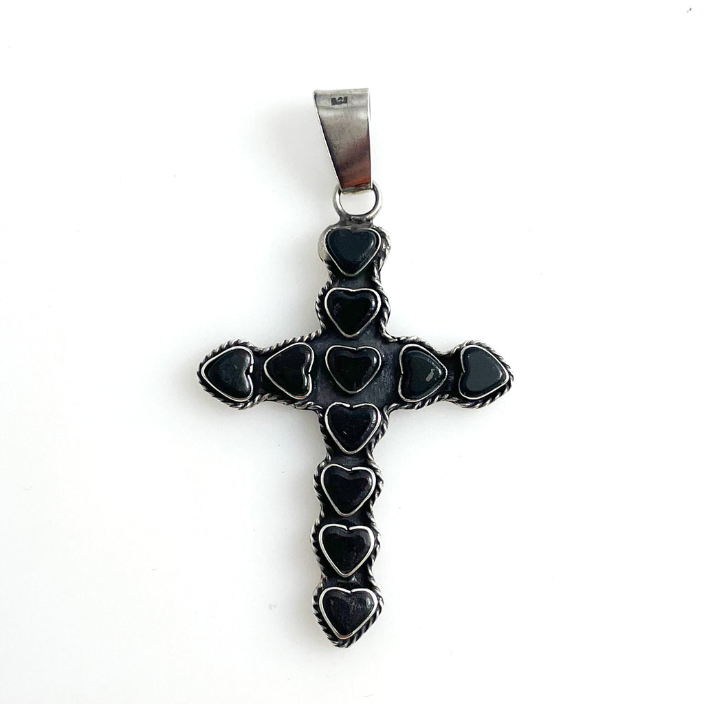 Sterling & Black Onyx Heart Cross