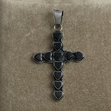 Sterling & Black Onyx Heart Cross