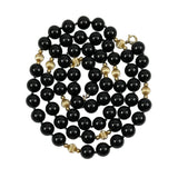 12mm Black Onyx & Gold Beaded Necklace Extra LongKnotted