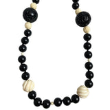 Carved Ivory & Black Onyx Necklace Long Vintage