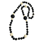 Carved Ivory & Black Onyx Necklace Long Vintage