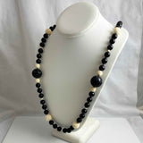 Carved Ivory & Black Onyx Necklace Long Vintage