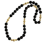 Long Black Red Gold Cinnabar Necklace Vintage