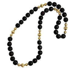 Long Black Red Gold Cinnabar Necklace Vintage