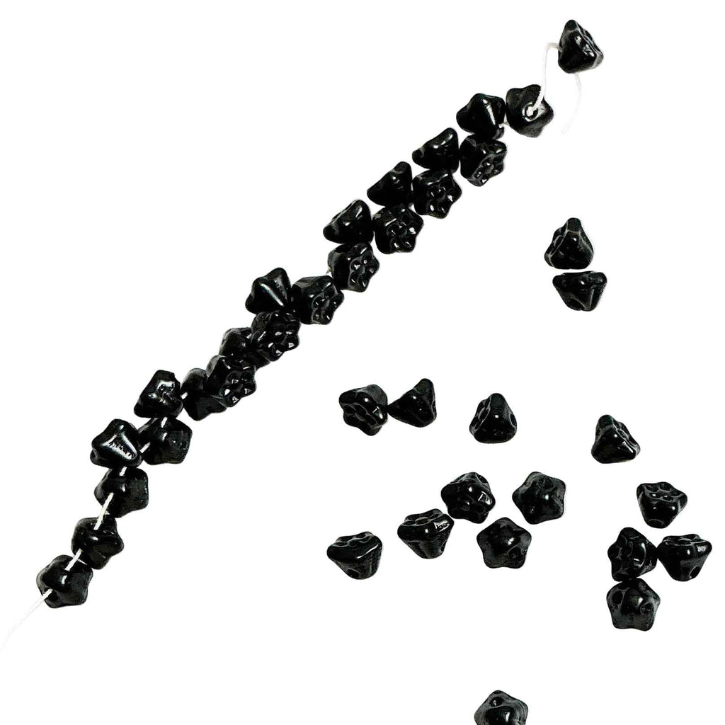 Jet Black Floral Doll Buttons Beads-Vintage German