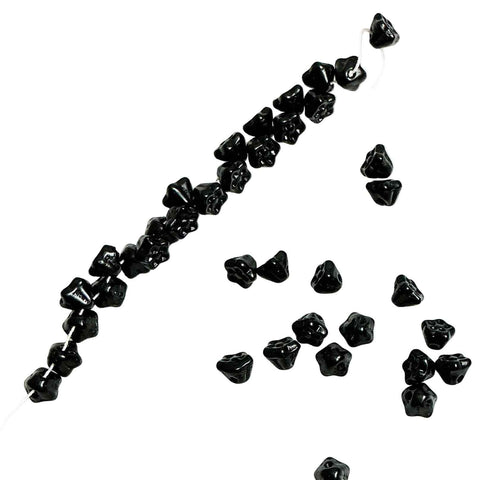 Jet Black Floral Doll Buttons Beads-Vintage German