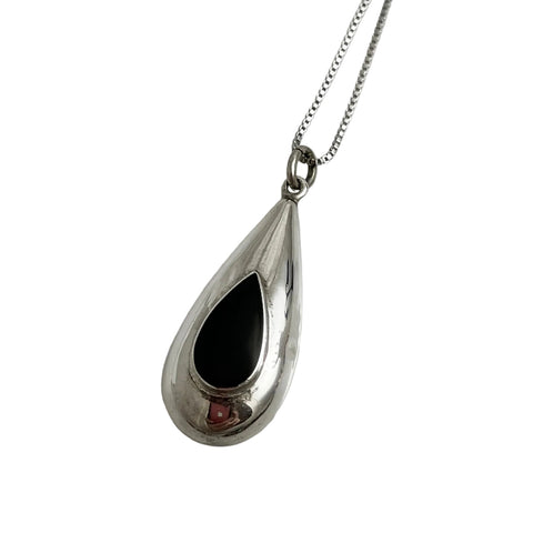 Sterling Silver & Black Onyx Pendant Necklace Vintage
