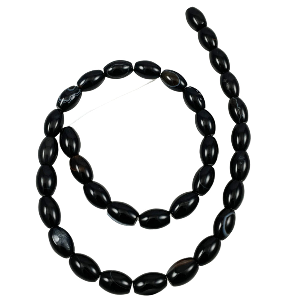 Black Agate Oval Beads