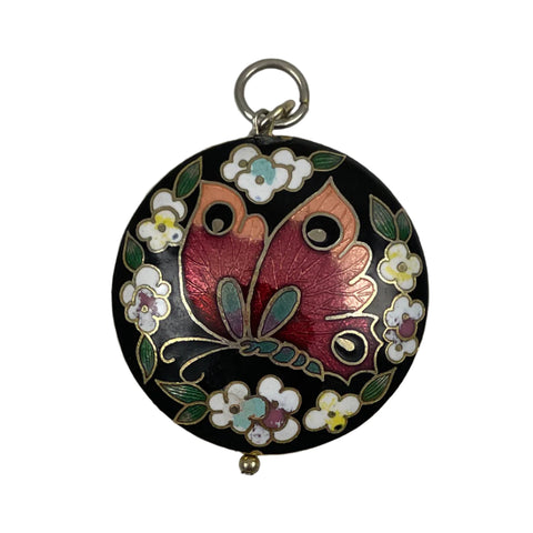 Black Cloisonne Butterfly Pendant Vintage Chinese