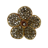 Gold Plated Black Diamond Rhinestone Brooch 1950's Vintage