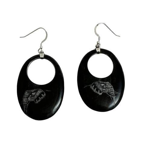 Carved Black Horn Elephant Earrings BOHO