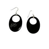 Carved Black Horn Elephant Earrings Back and front shown