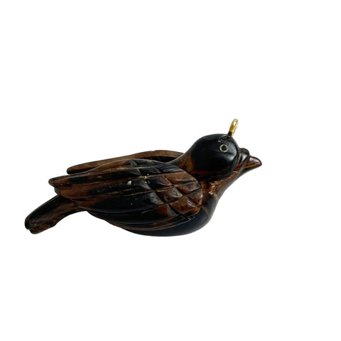 Carved Black Coral Bird Pendant Vintage